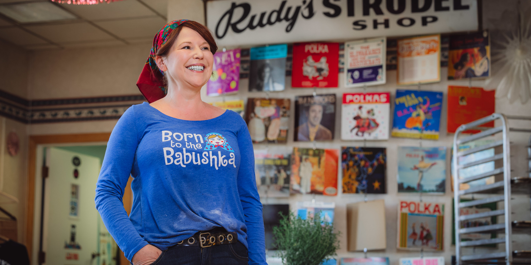 Alumna Lidia Trempe stands in her bakery and restaurant, Rudy's Strudel.